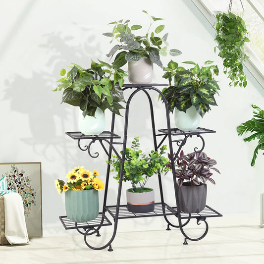 6 Tier Metal Plant Stand Garden Rack Wrought Iron Outdoor