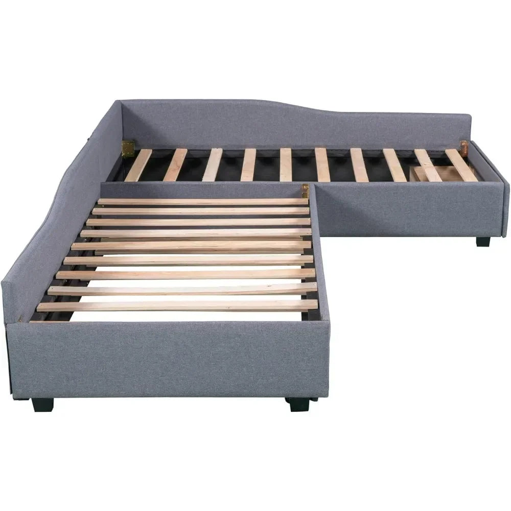Daybed With Upholstered Seat Trundle And Storage Drawer For Teens