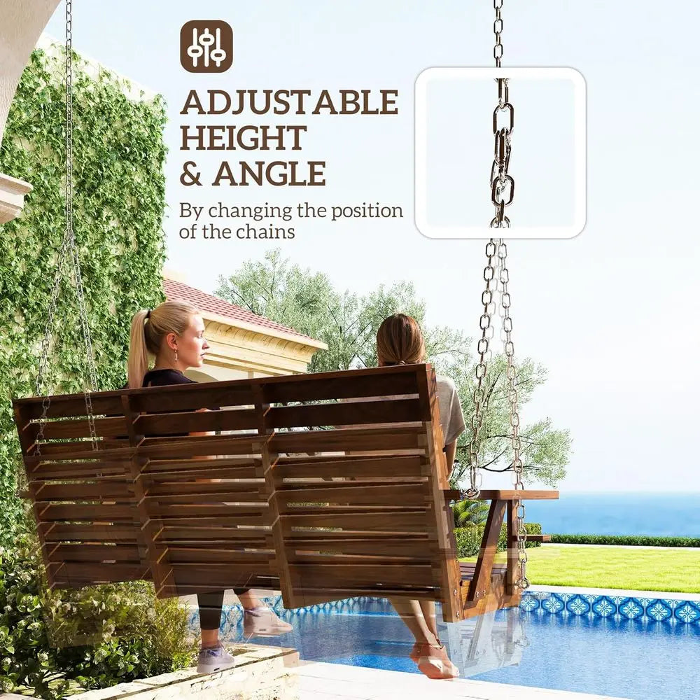 Outdoor Porch Swing With Cup Holders Patio Bench Carbonized Wood