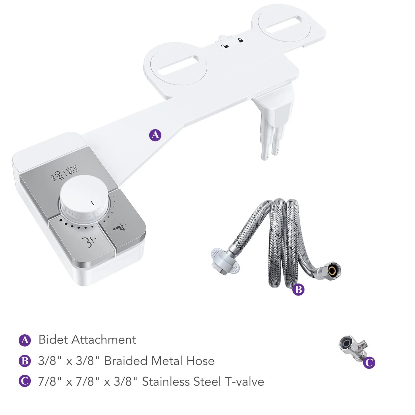 Ultra Slim Non Electric Bidet Attachment Dual Nozzle Adjustable Pressure