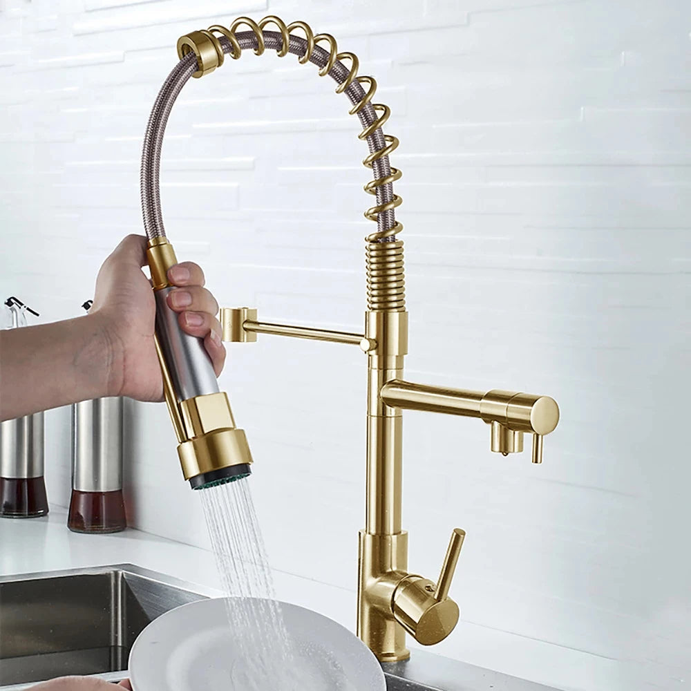 DQOK Dual Handle Pull Down Kitchen Faucet Deck Mounted Water