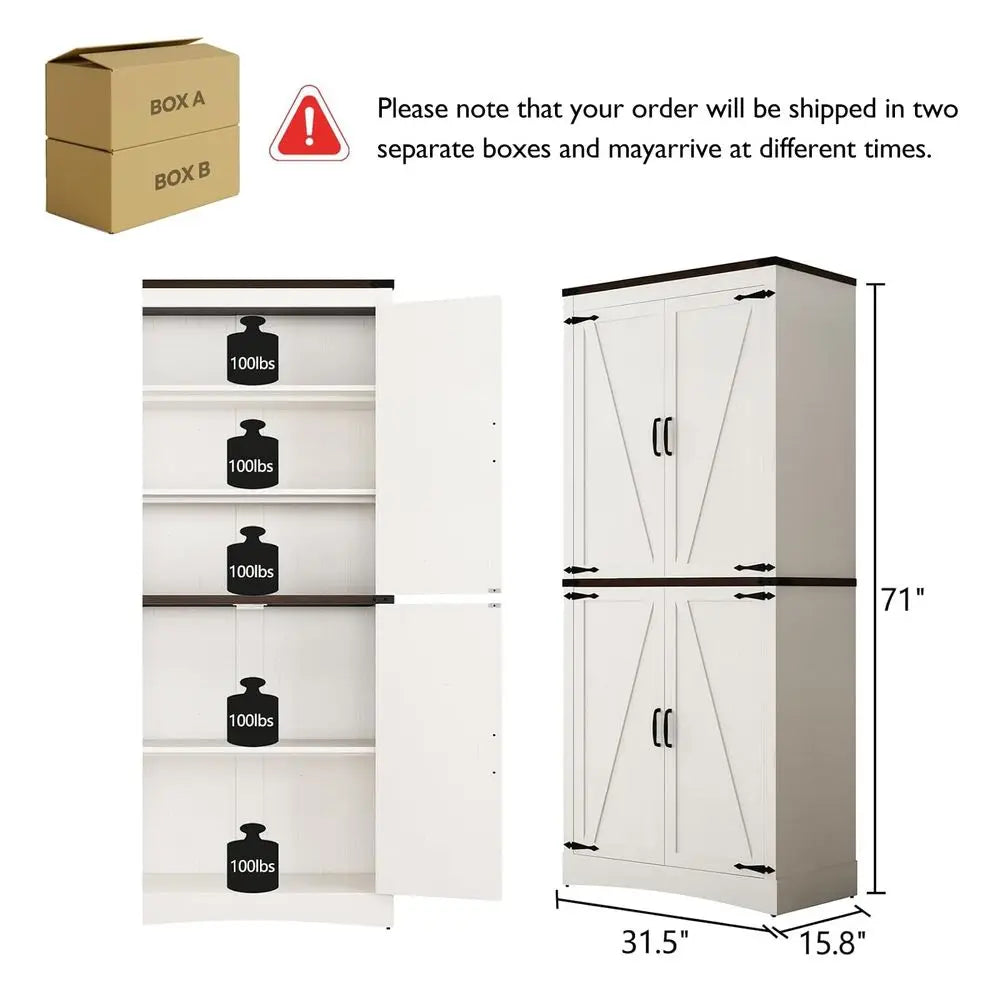 Farmhouse Kitchen Pantry Cabinet With Four Doors And Adjustable Shelves