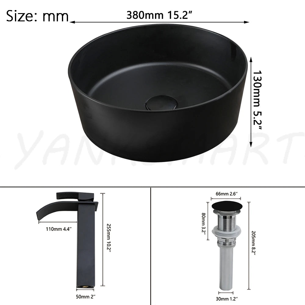 YANKSMART Artificial Stone Bathroom Vessel Sink with Waterfall Faucet