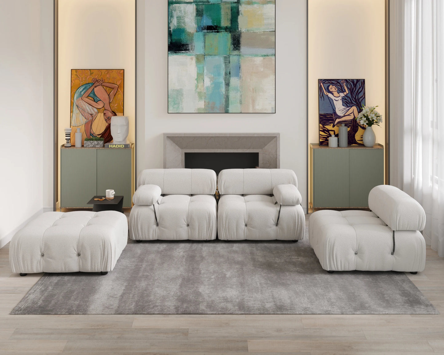 Sdorens L-Shaped Velvet Sectional Sofa With Reversible Ottoman