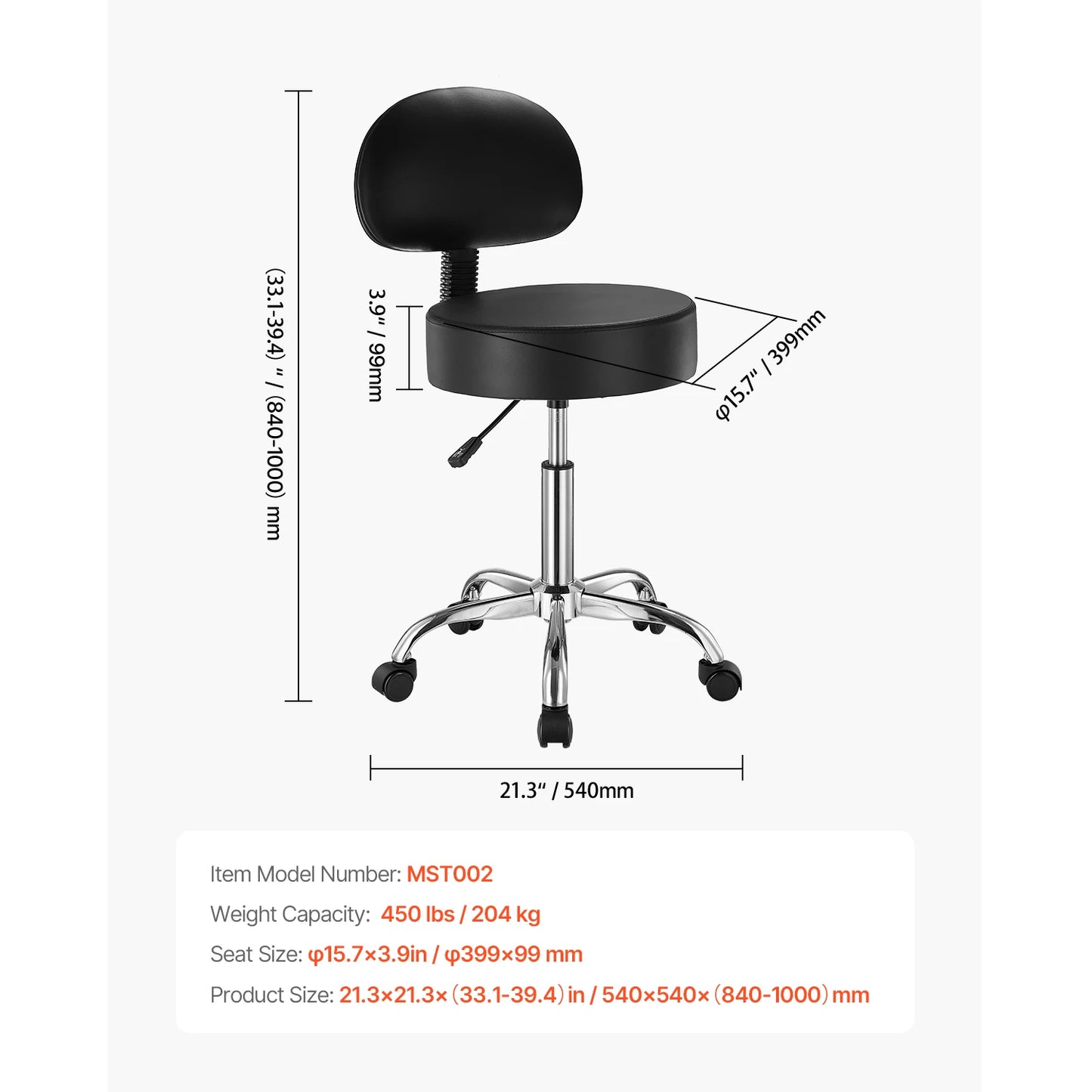 SucceBuy Rolling Stool With Wheels 450 Lbs Weight Capacity