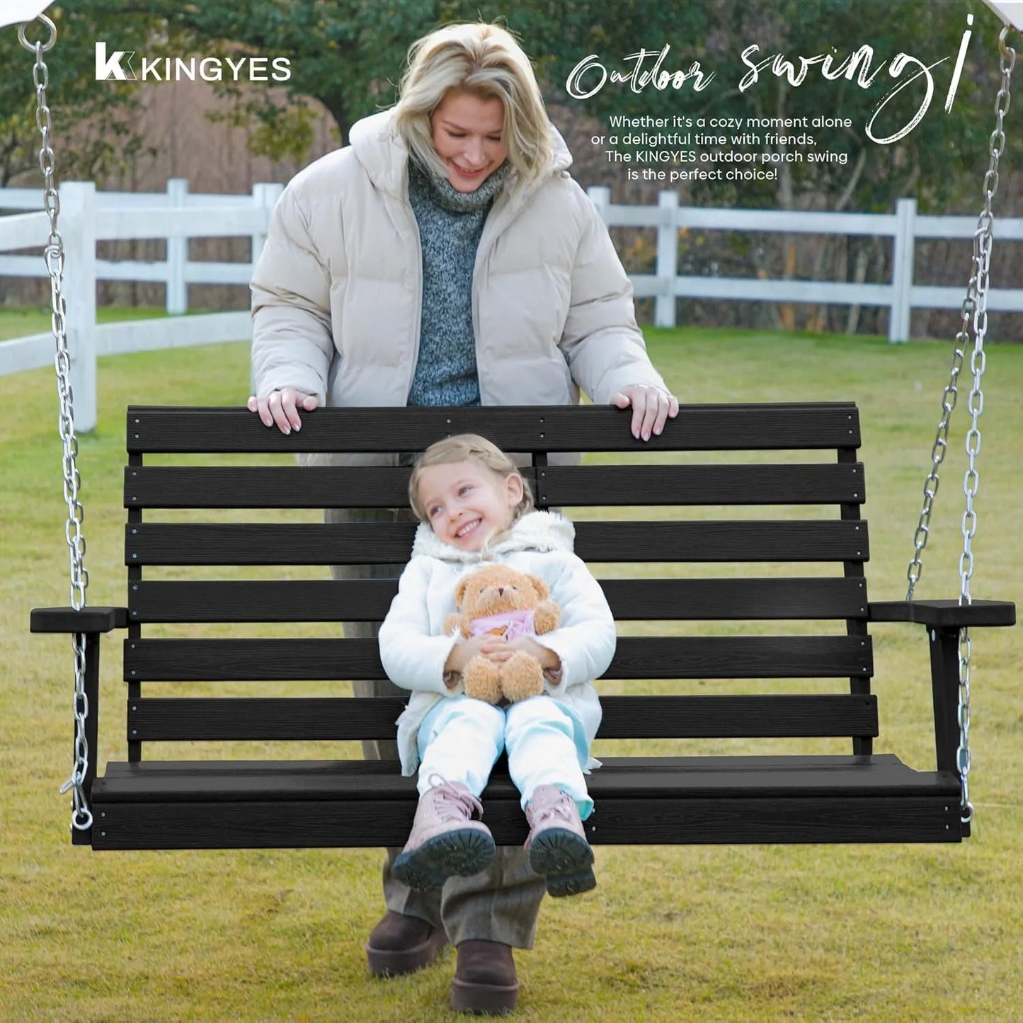 Outdoor Hanging Porch Swing With Cup Holders High Density Polyethylene Bench