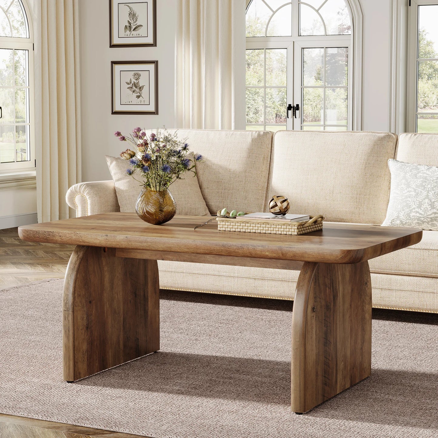Tribesigns Farmhouse Rectangular Coffee Table Center Cocktail Table