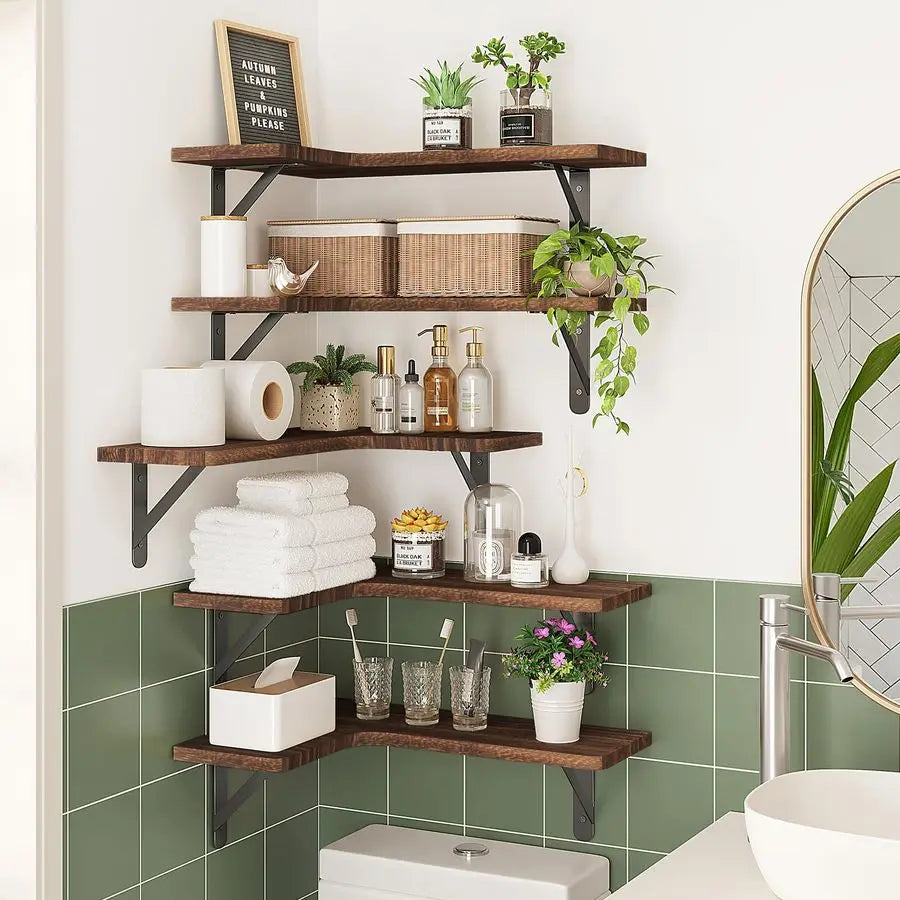 XMSJ Rustic Wood Floating Wall Shelves Corner Shelf