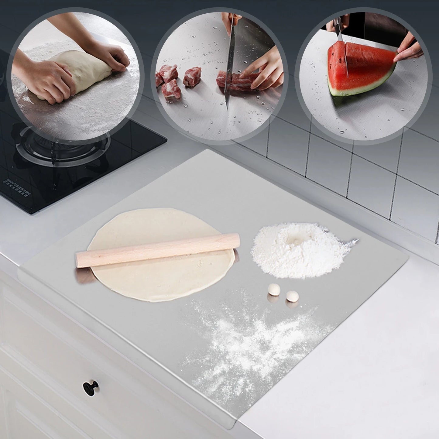 Stainless Steel Chopping Board With L Shaped Edge