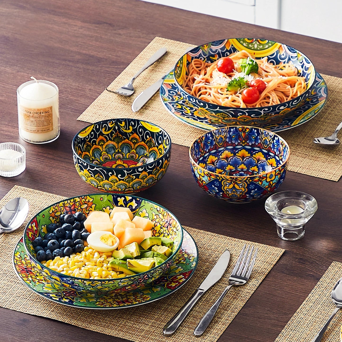 Malacasa Ceramic Pasta Bowls Floral Pattern Oven and Dishwasher Safe