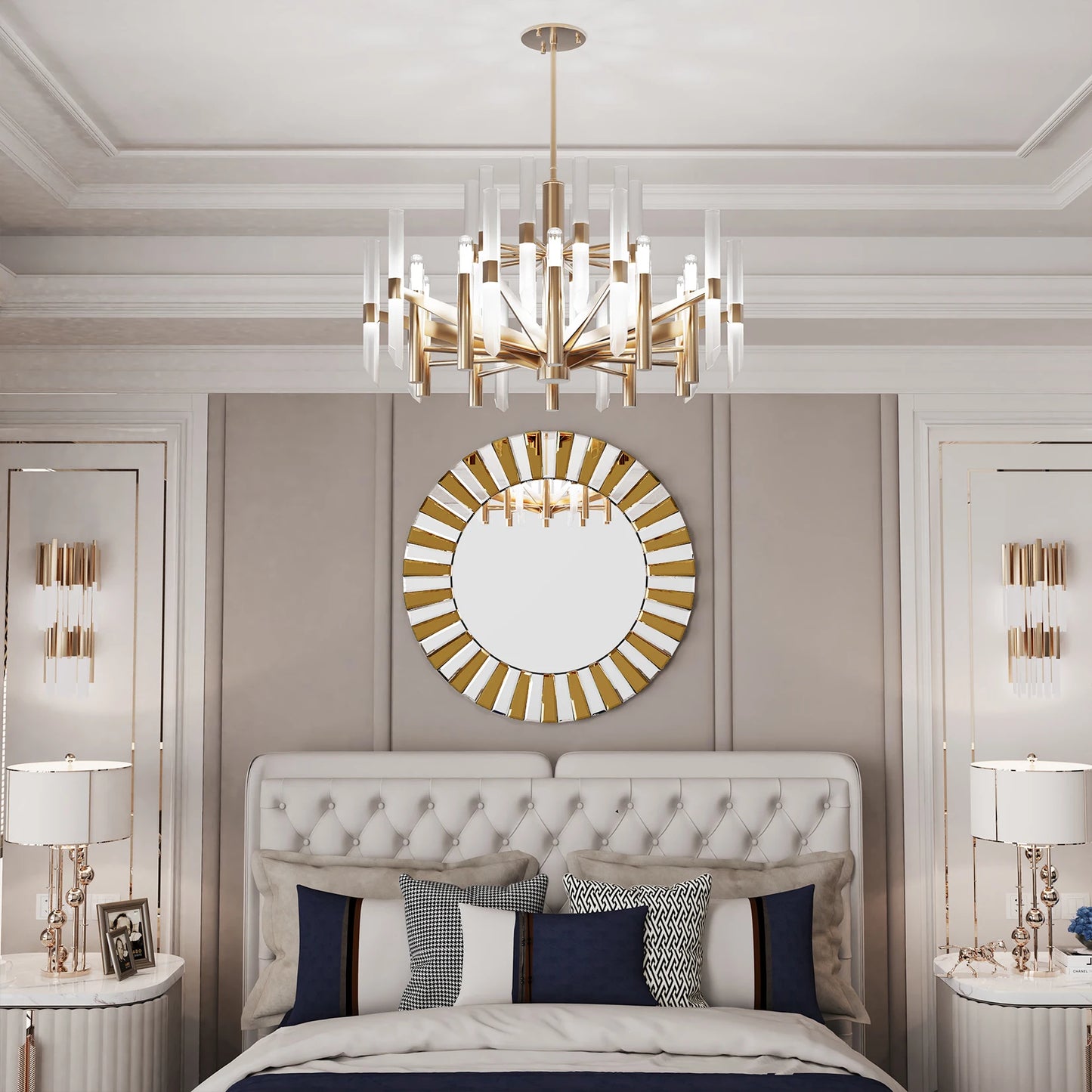 Round Starburst Wall Mirror For Bathroom And Living Room Decor