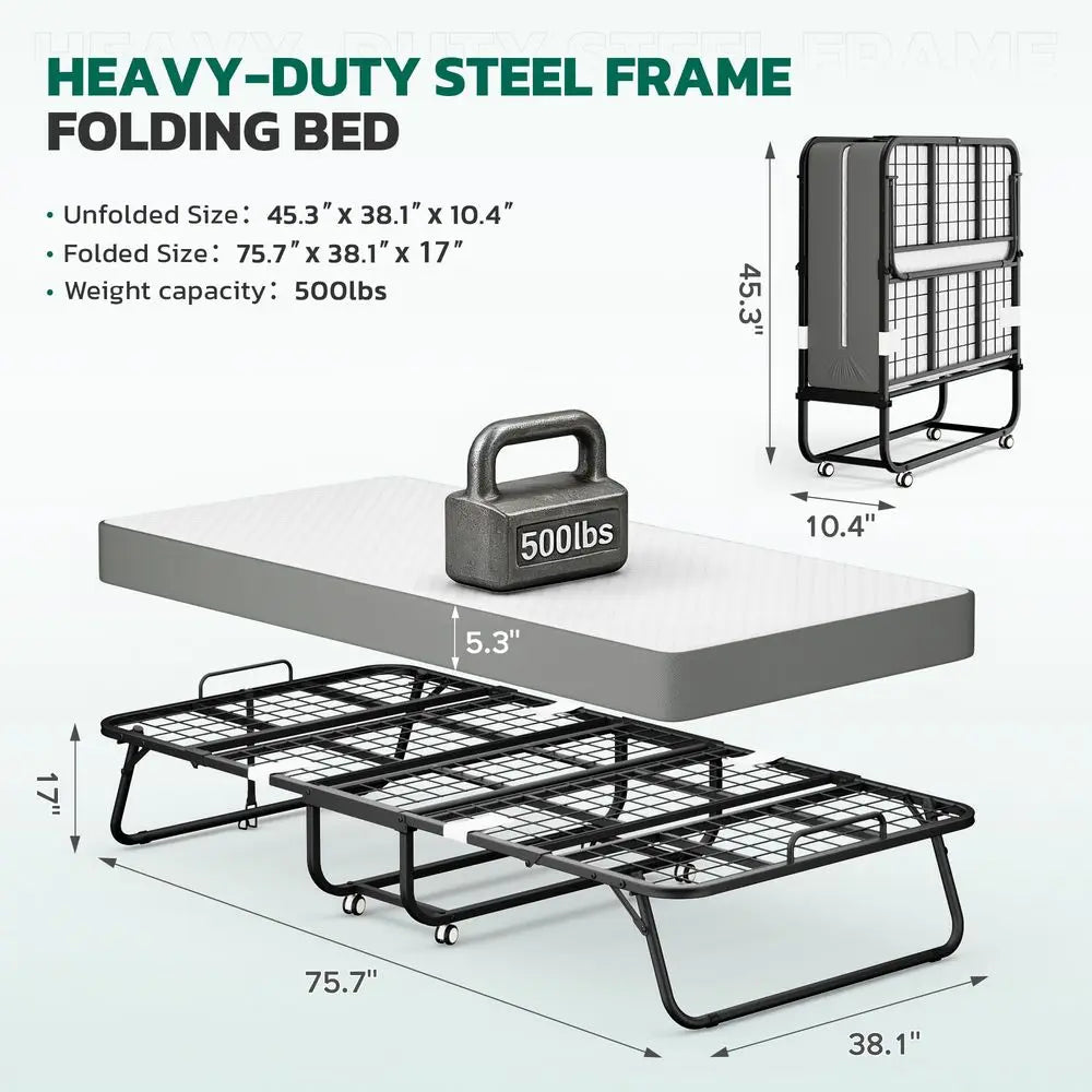 Folding Rollaway Bed With Memory Mattress And Metal Frame
