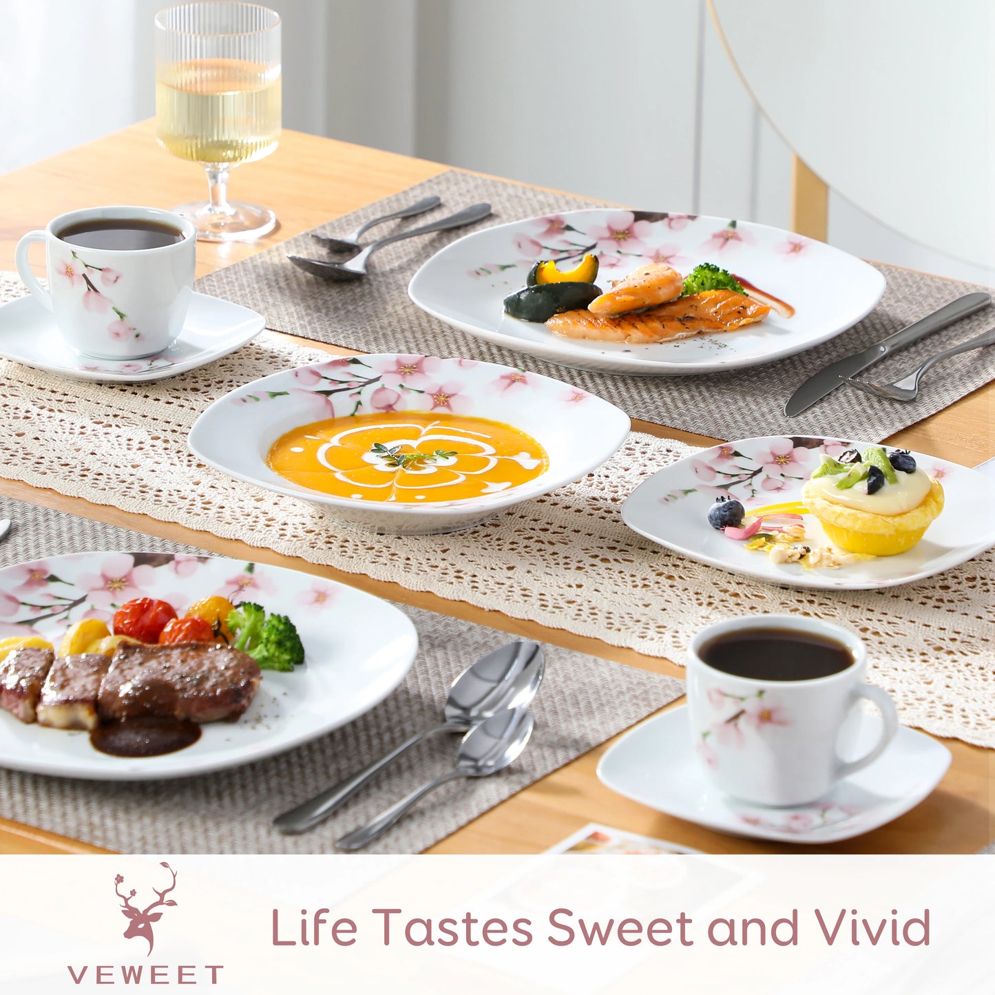 MALACASA Porcelain Dinnerware Set Floral Pattern Service Collection