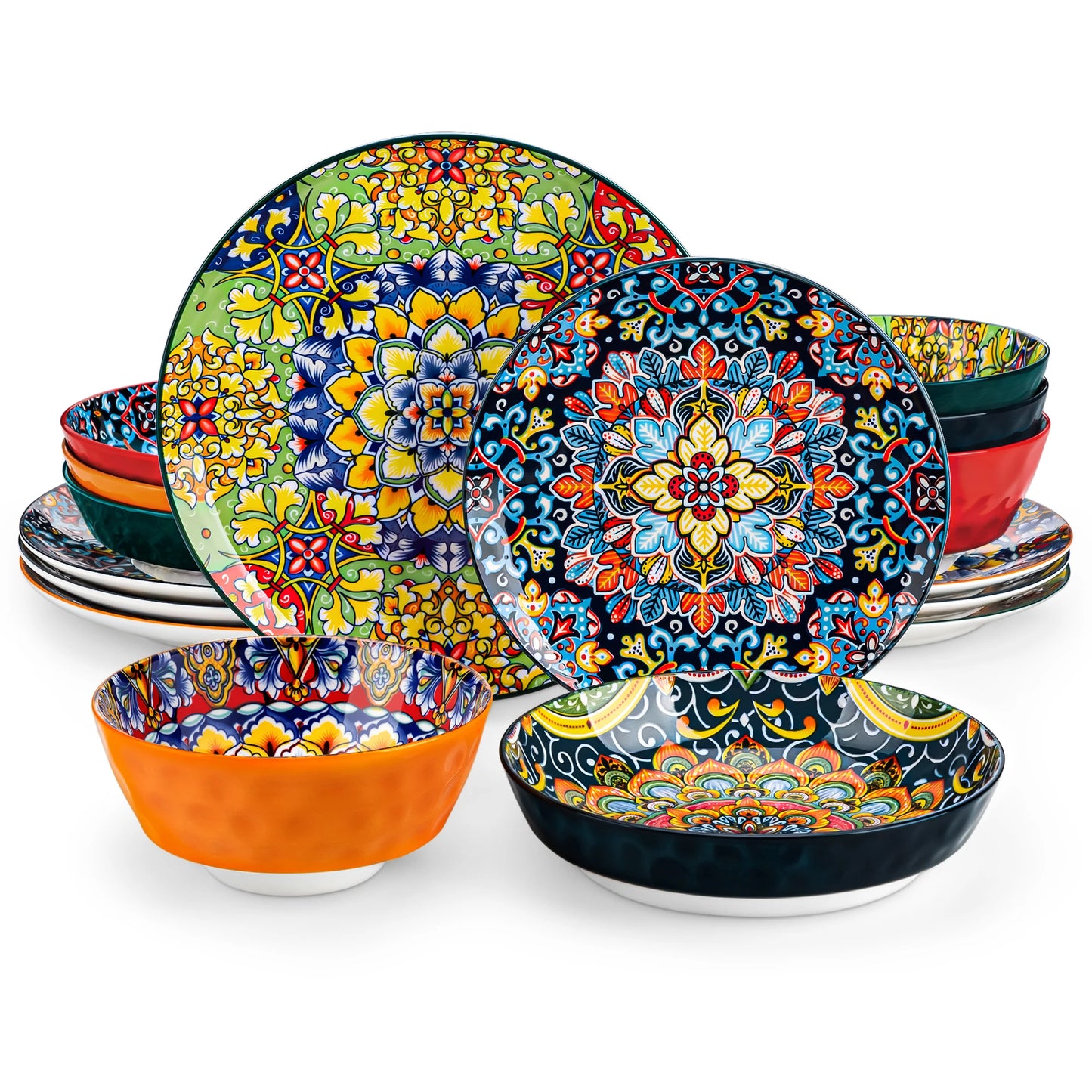 MALACASA Ceramic Dinnerware Set 12 16 18 24 Piece Bohemian Style For 6