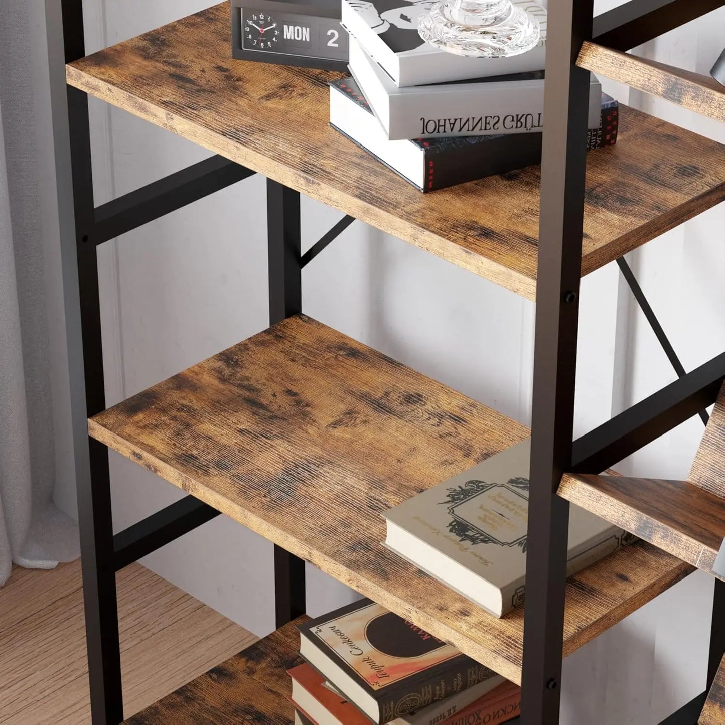 Wood Bookcase With Baffles 5 Tier Bookshelf Organizer