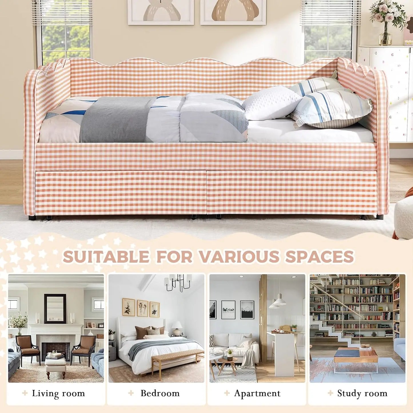 Wave Upholstered Daybed With Storage Drawers And USB Ports