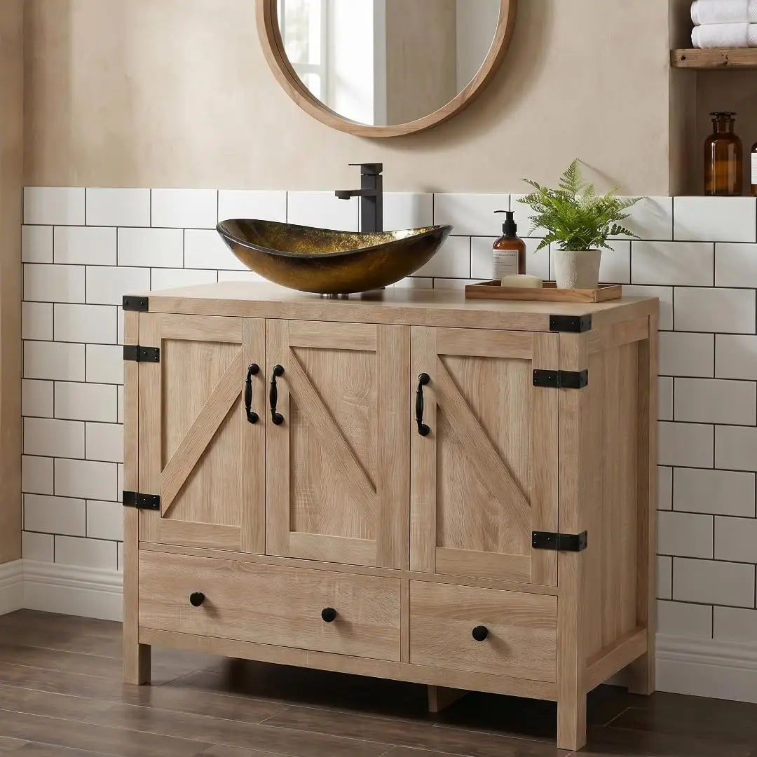 Minimalist Engineered Wood Bathroom Vanity With White Ceramic Sink