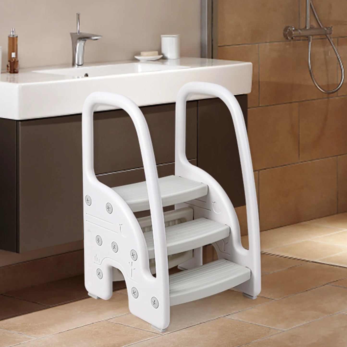 Toddler Step Stool With Handles Plastic 3 Step Bathroom Kitchen
