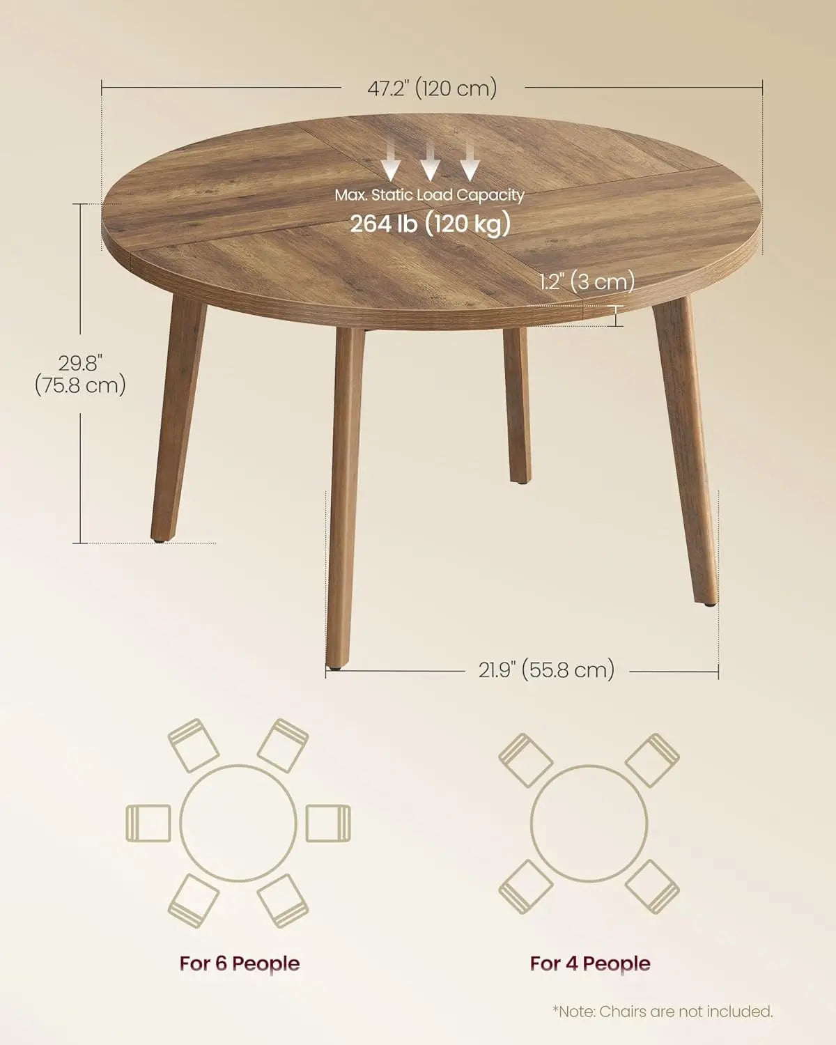 Round Dining Table Modern Tapered Legs Kitchen Dining Room