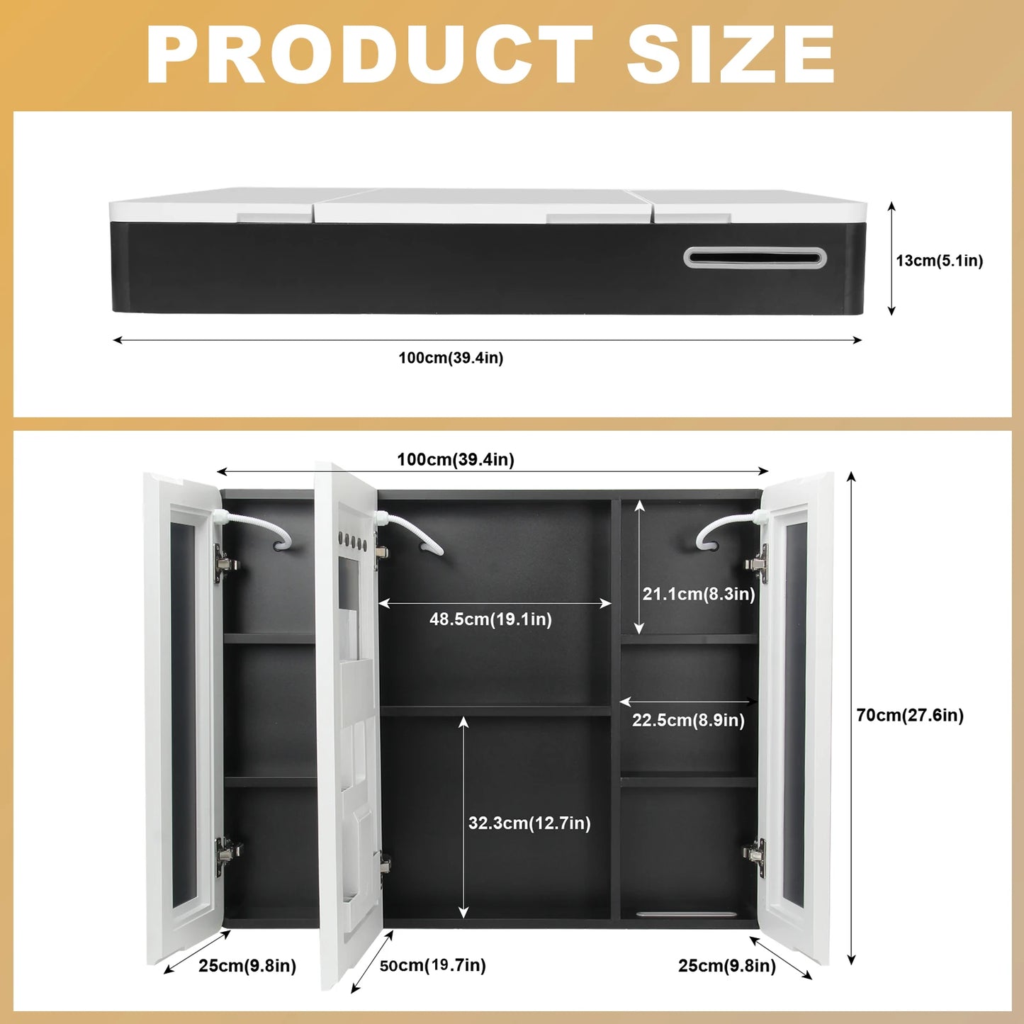 Onesaimei LED Mirror Medicine Cabinet With 2 Doors Fogless