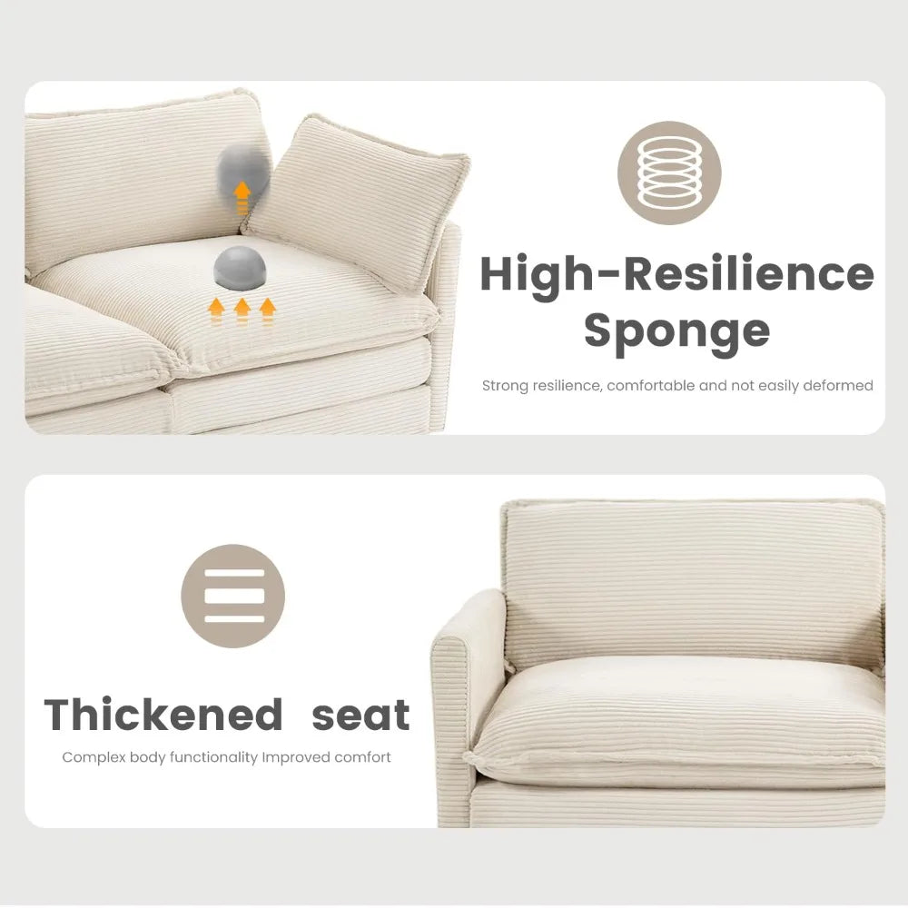 Combination Modular Sectional Sofa With Movable Ottoman L Shape Corduroy