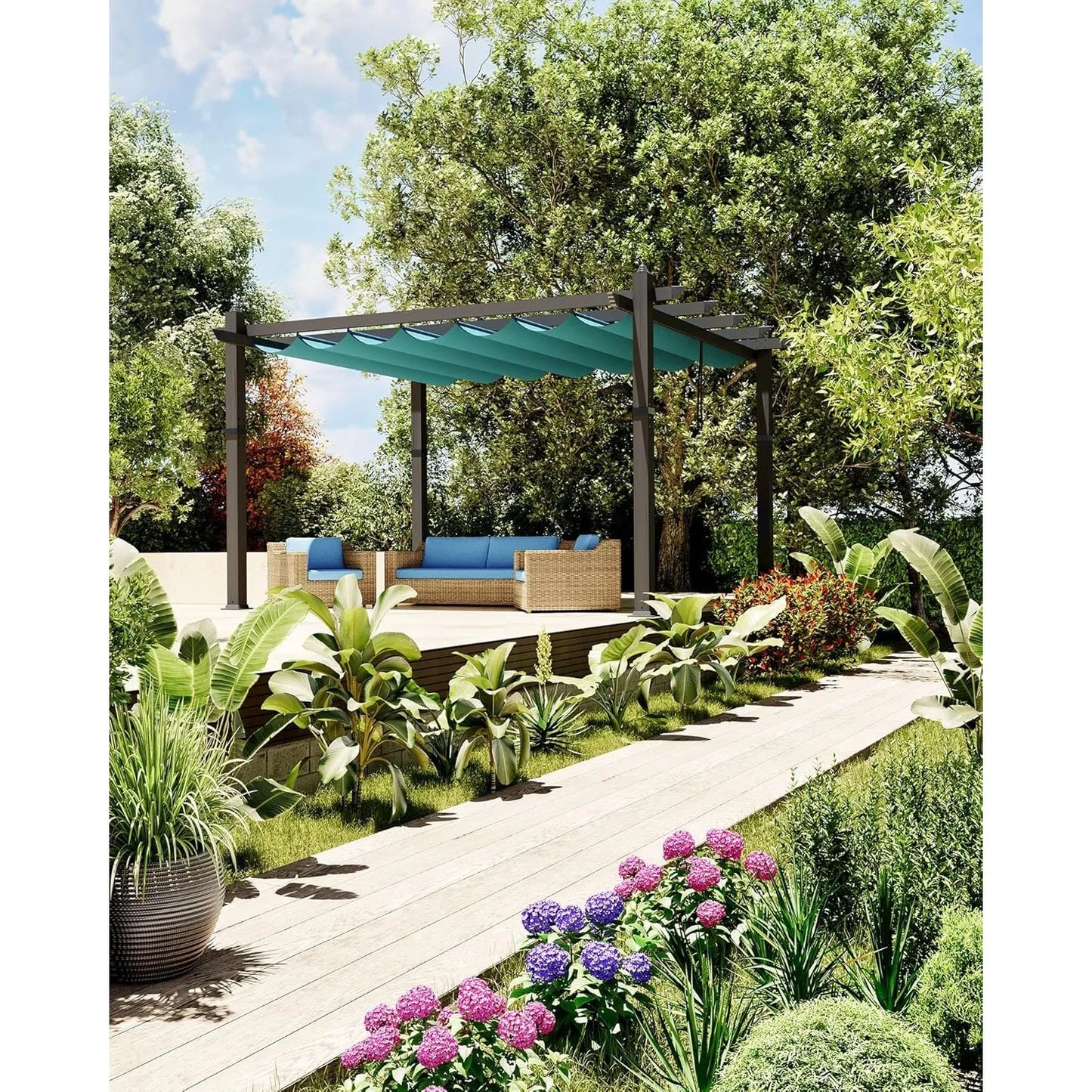 Aluminum Pergola Trellis With Retractable Canopy Outdoor Shade
