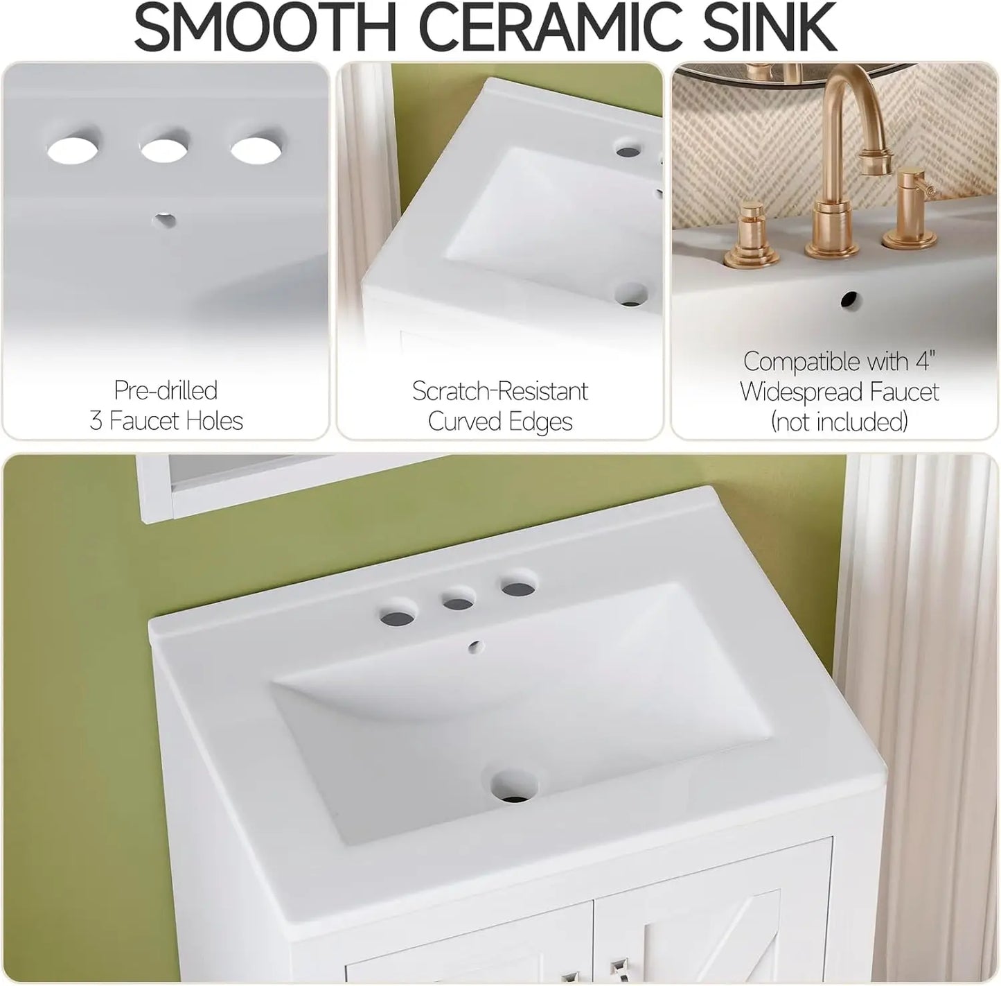 Farmhouse Bathroom Vanity With Sink Ceramic Basin Wood Cabinet