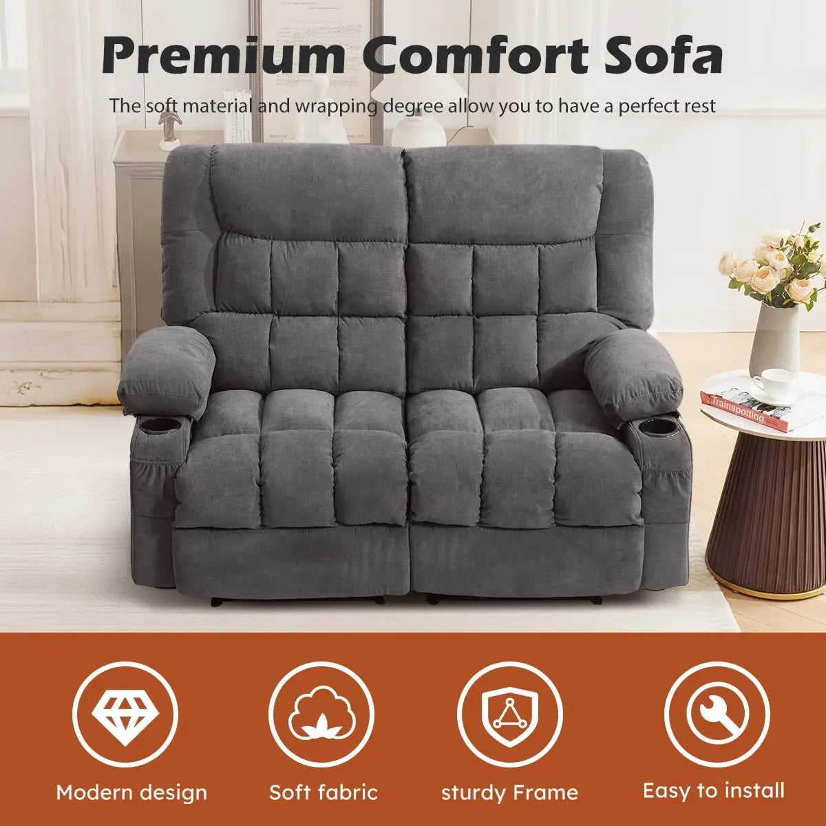 Guangbai Recliner Loveseat With Cup Holders Ergonomic Manual