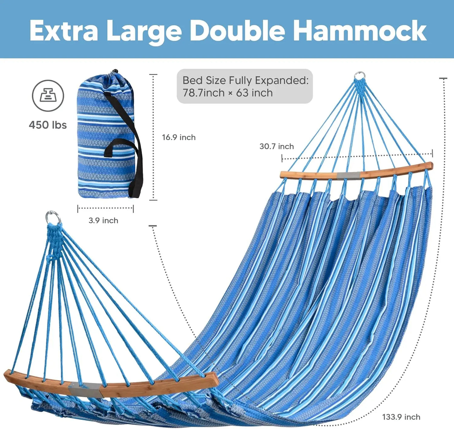 Double Hammock With Curved Spreader Bar Outdoor Portable Hammock Carrying Bag