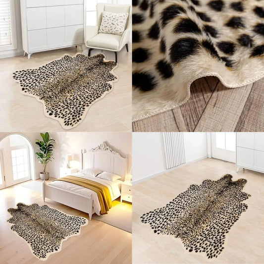 Faux Fur Leopard Print Animal Skin Rug for Home Office