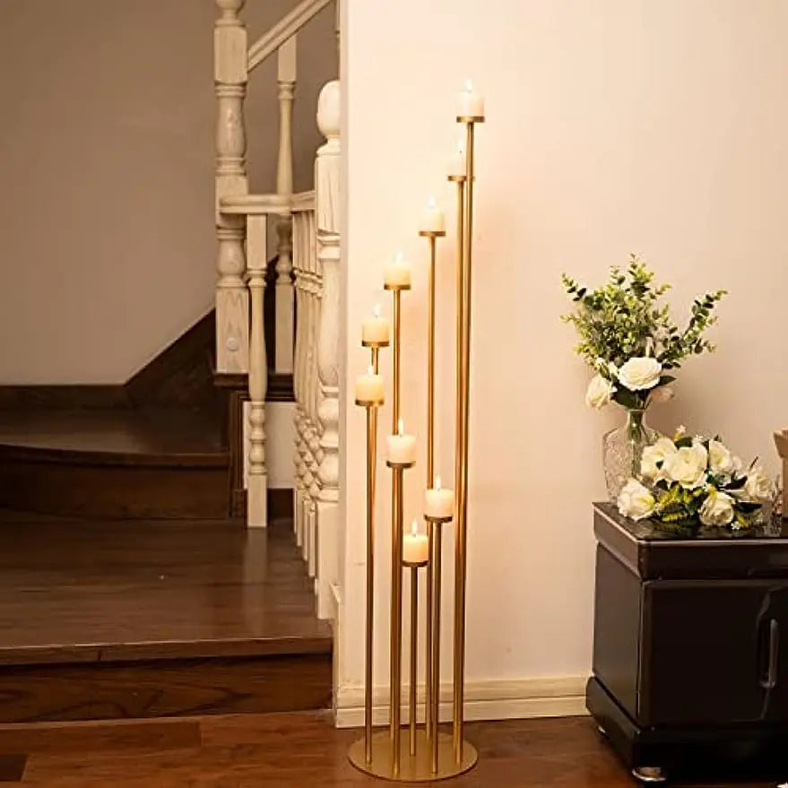 Nine Arms Gold And Black Pillar Taper Candle Holder Centerpiece