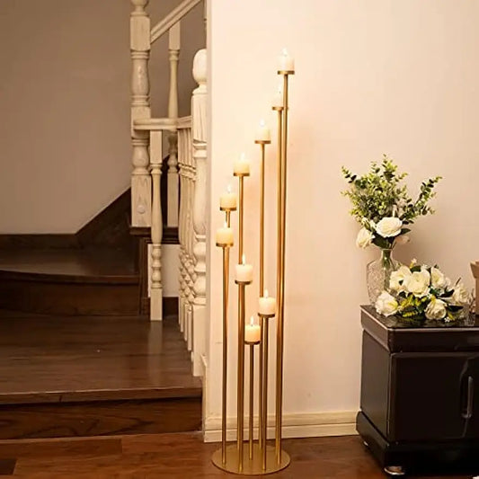 Nine Arms Gold And Black Pillar Taper Candle Holder Centerpiece