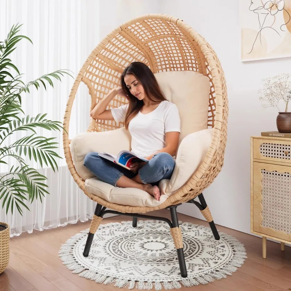 Two Piece Wicker Egg Chair Set For Indoor Outdoor Use