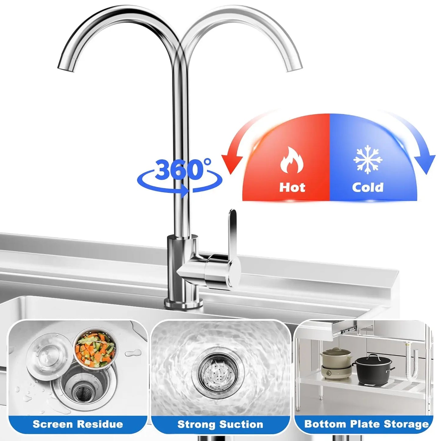 Stainless Steel Utility Sink With Drawers Single Bowl Commercial Kitchen