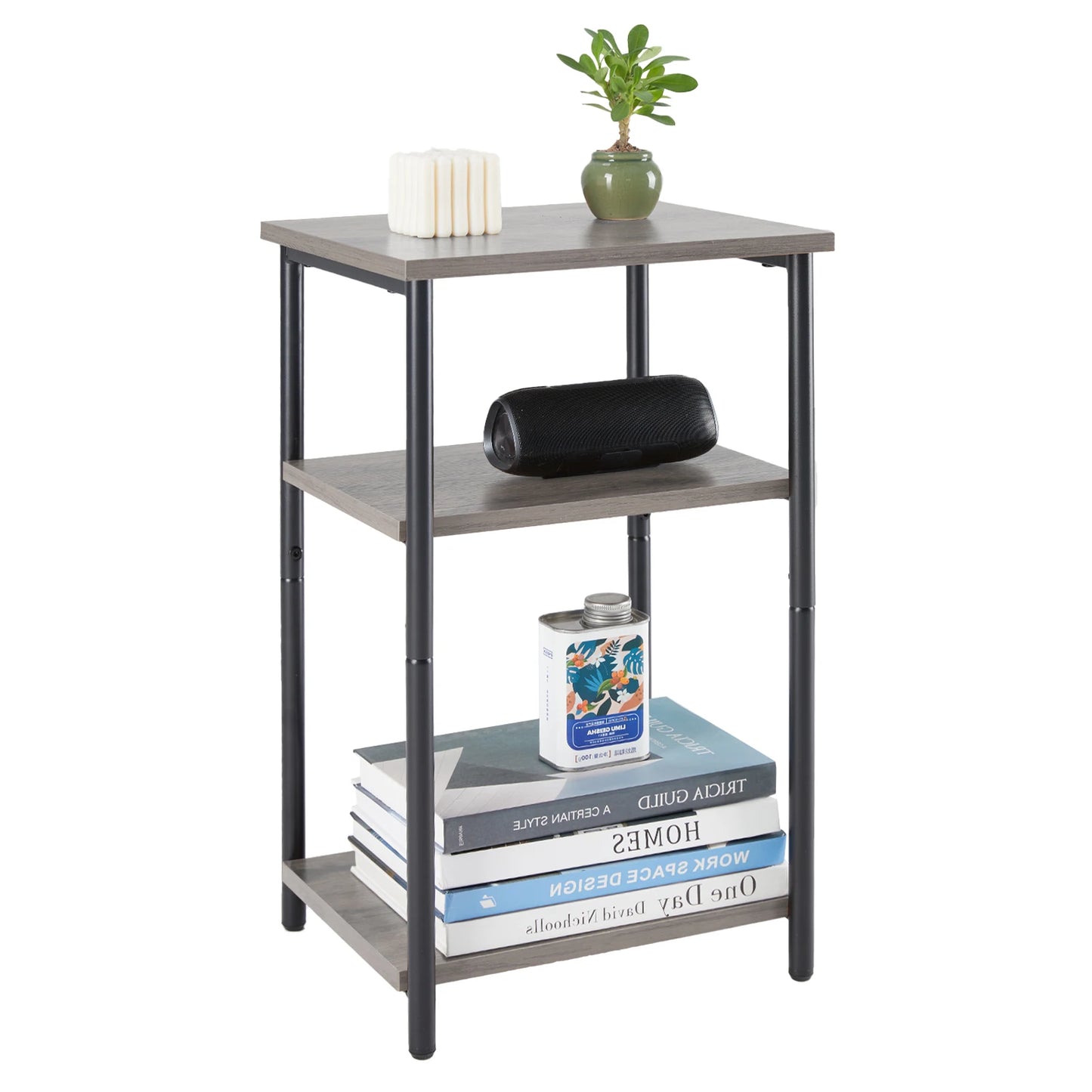 JHK 2-3-Tier End Table With Adjustable Feet Steel Frame