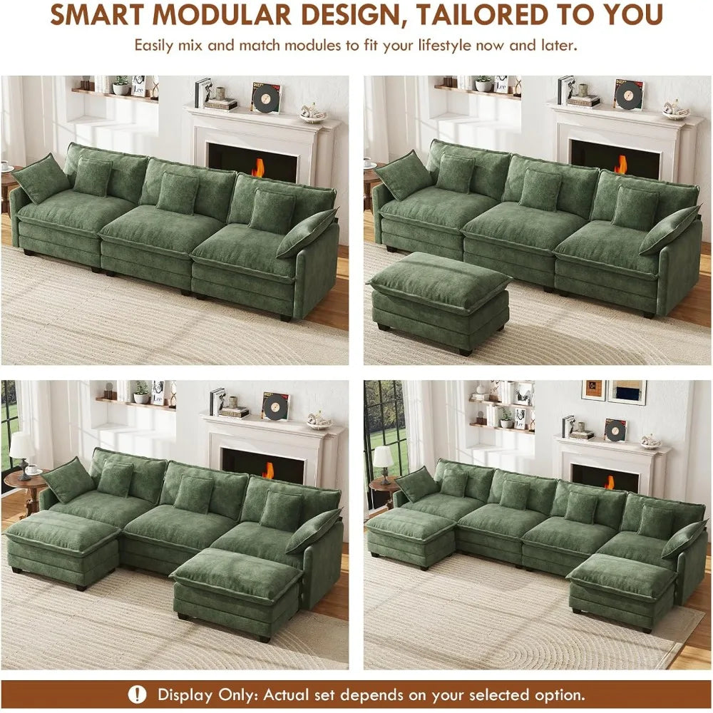 U Shape Modular Sectional Sofa Chenille With Movable Ottomans