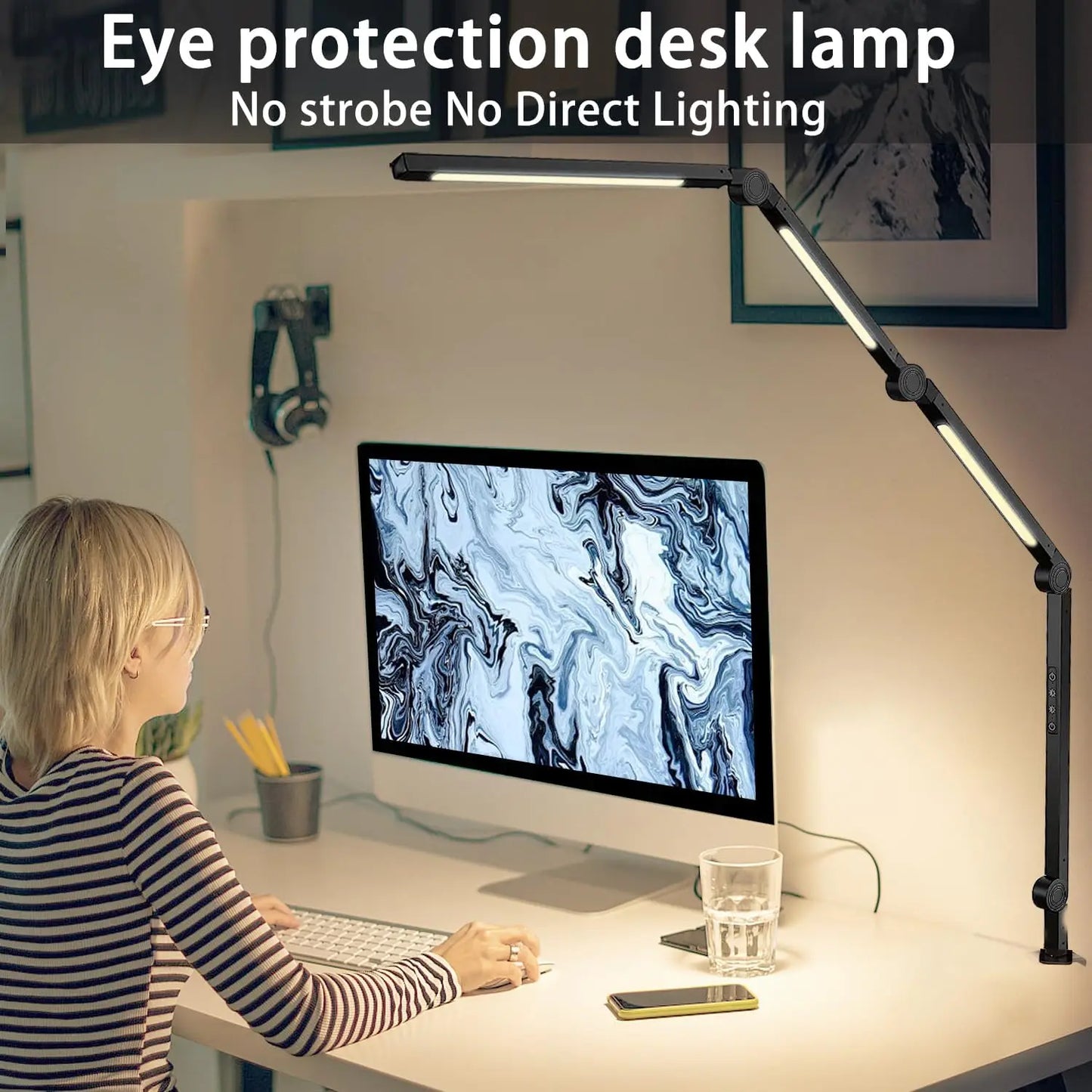 LED Desk Lamp With Clamp Flexible Swing Arm Three Lights