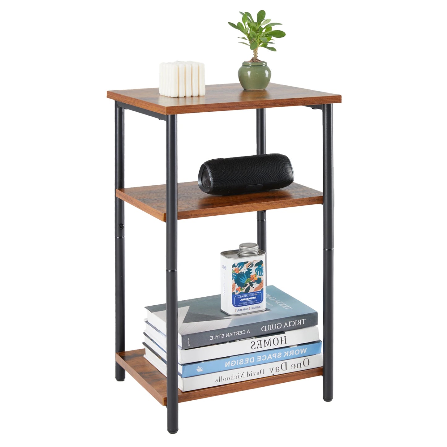JHK 2-3-Tier End Table With Adjustable Feet Steel Frame