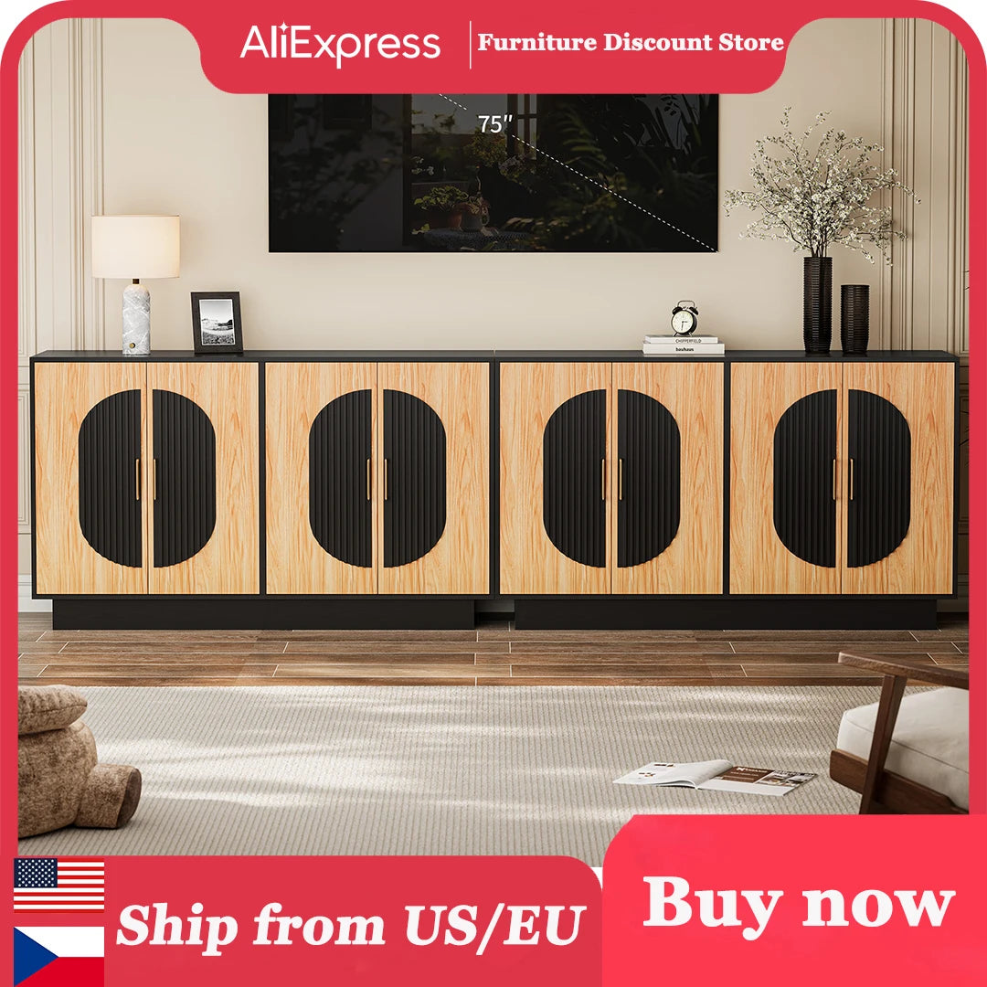 Modular Credenza Fluted Buffet Cabinet With Storage Sideboard