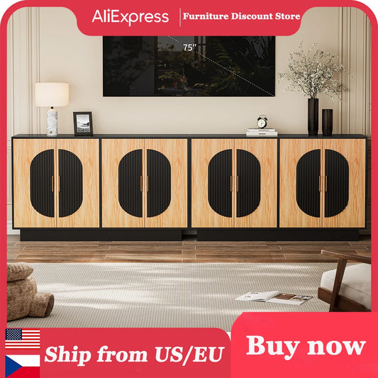 Modular Credenza Fluted Buffet Cabinet With Storage Sideboard