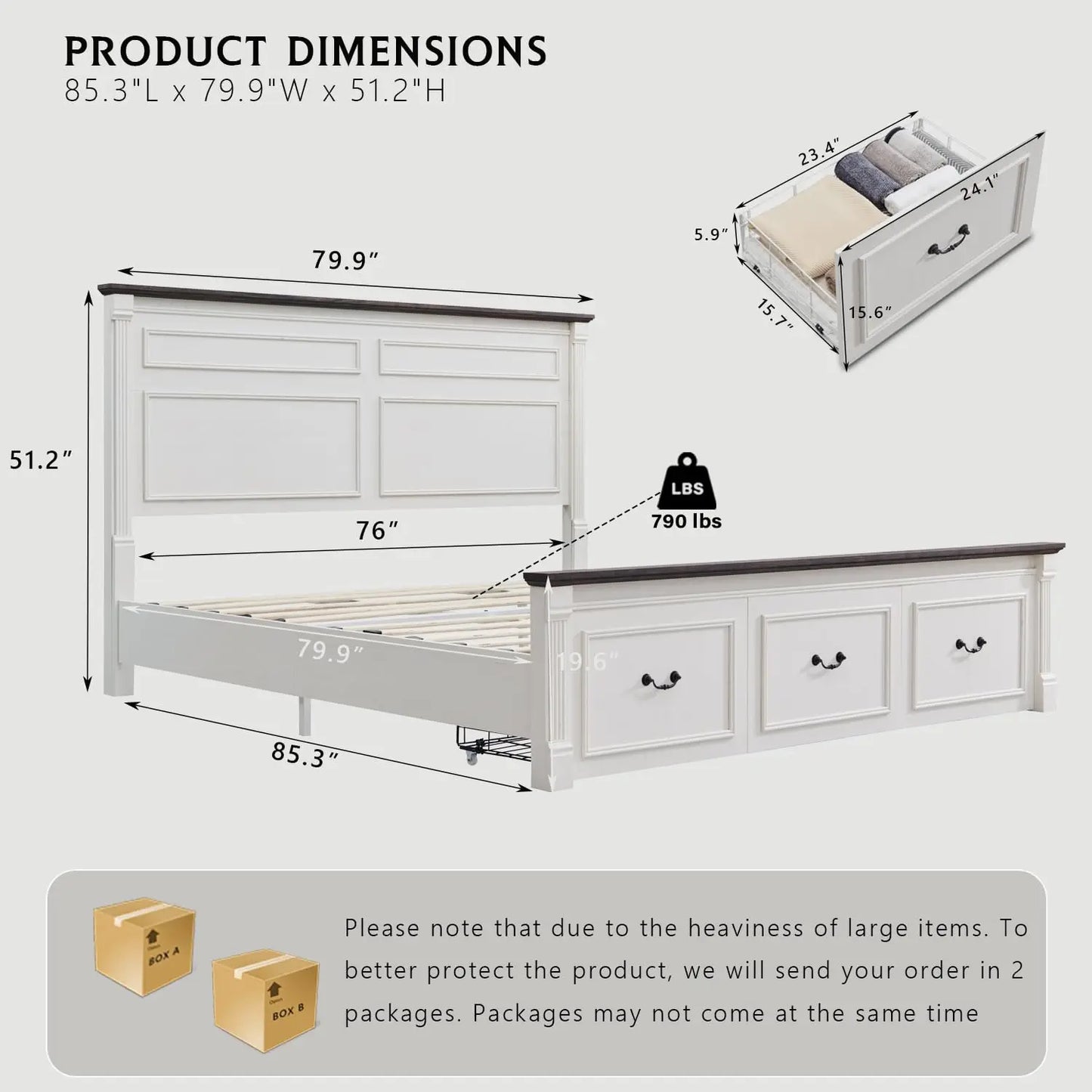Farmhouse Wood Platform Bed Frame With Storage Drawers Customized