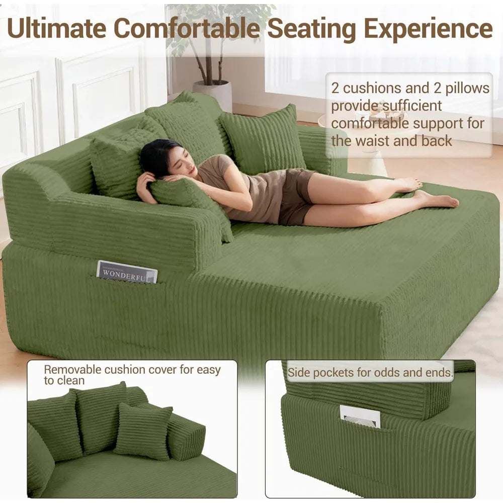 Chaise Lounge Chair Sofa Bed With Armrests And Pillows