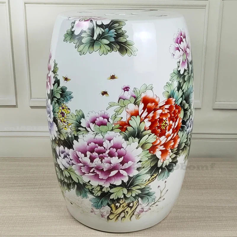 Chinese Style Fish Painting Porcelain Drum Garden Stool Decor Antique