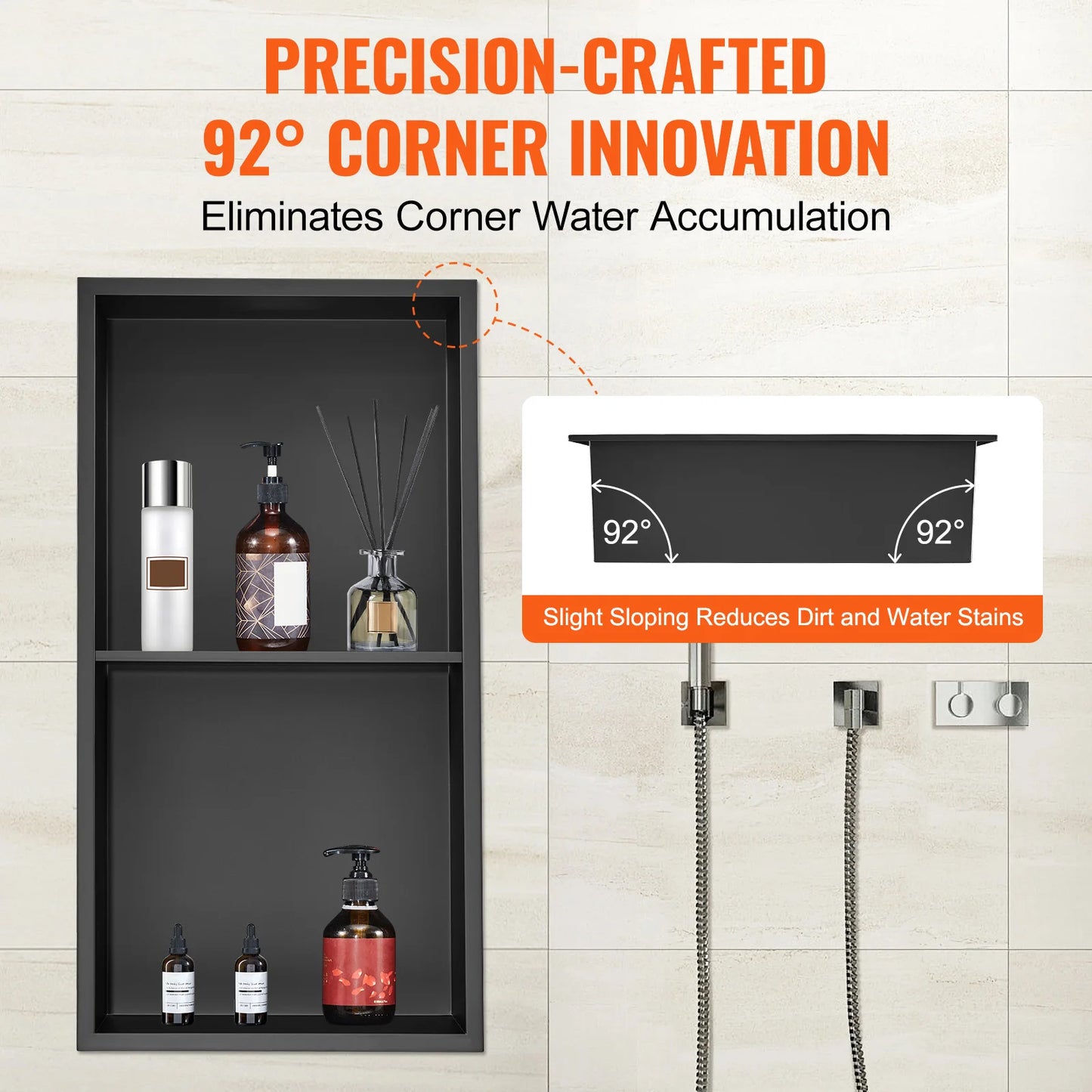SucceBuy 304 Stainless Steel Wall Shower Niche With Double Shelves