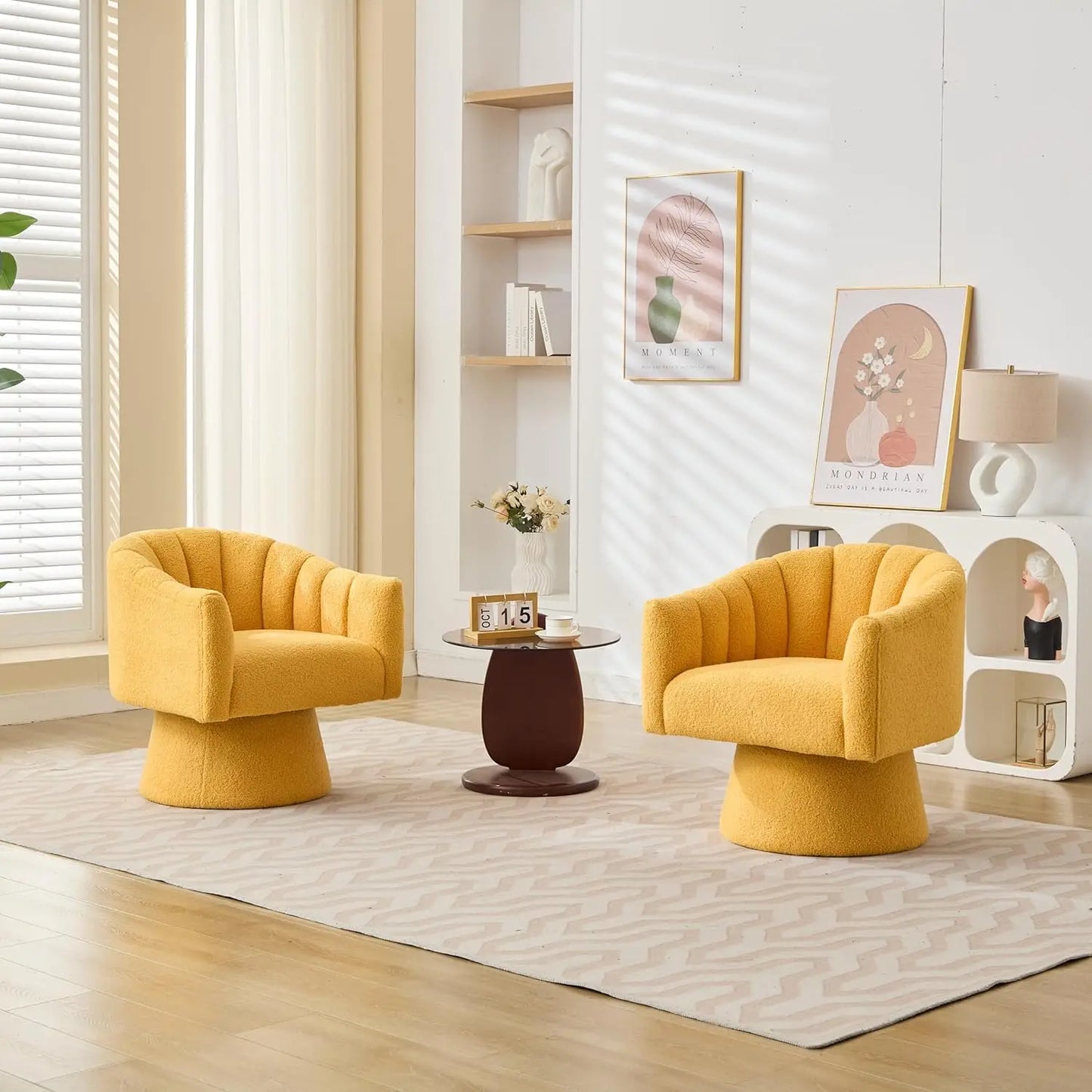 Velvet Upholstered Barrel Chair 360 Degree Swivel Set of 2