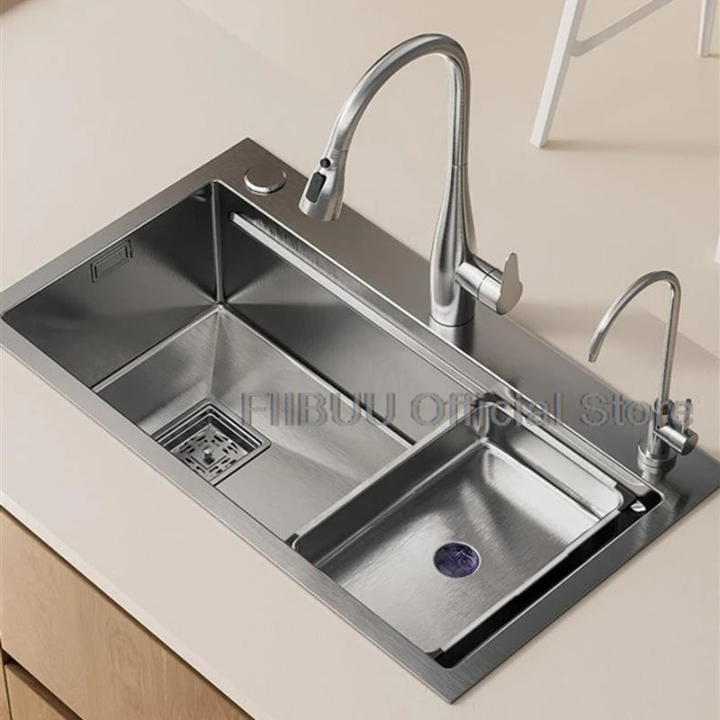 Slofy 304 Stainless Steel Kitchen Sink Undercounter Topmount Single Bowl Faucet