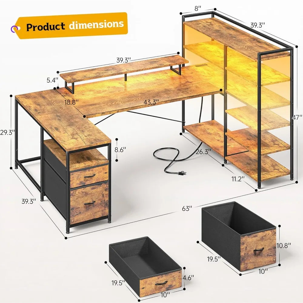 L Shaped Desk With Monitor Stand And Storage Shelves