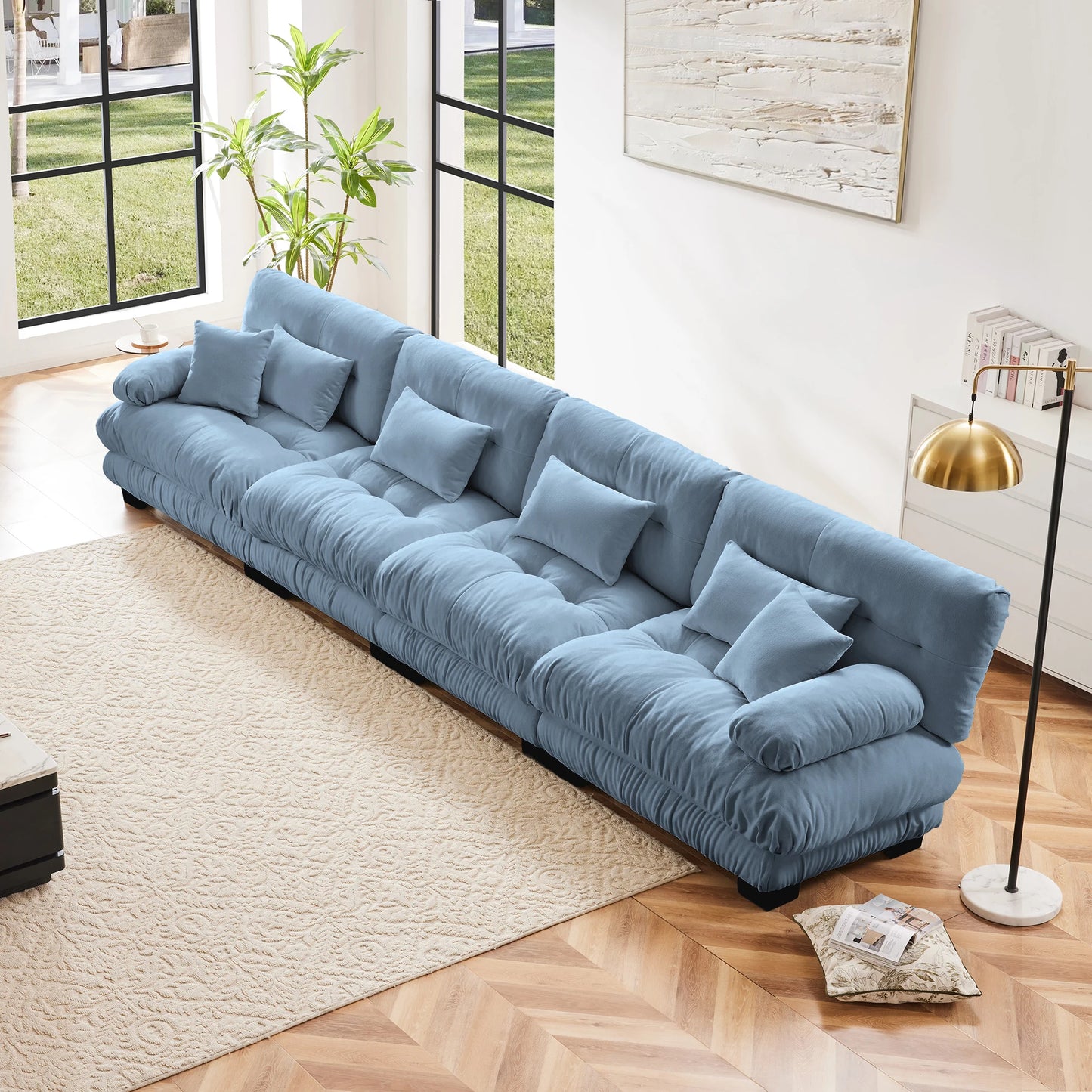 Chenille Modular Sectional Sofa Couch With Ottomans