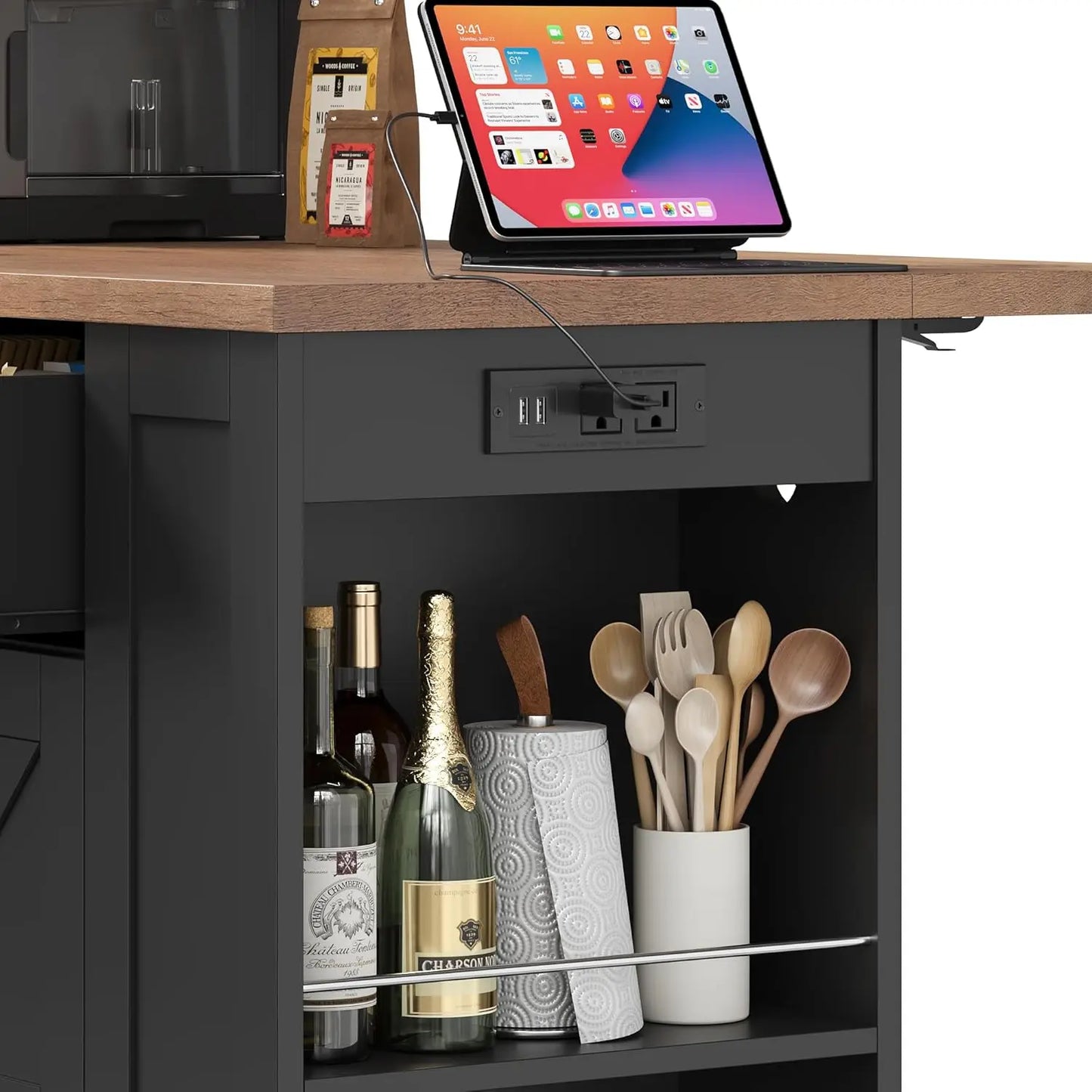 Mobile Kitchen Island Cart With Drop Leaf And Drawers