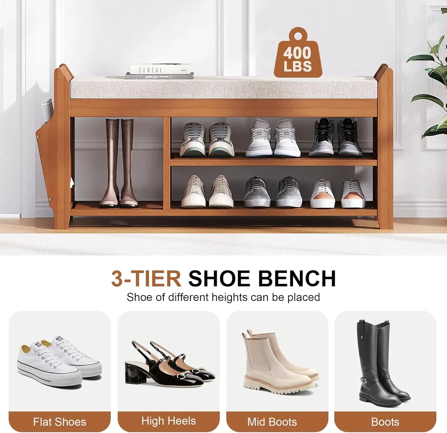 Shoe Bench Coat Rack With Hidden Drawer And 2-Tier Storage